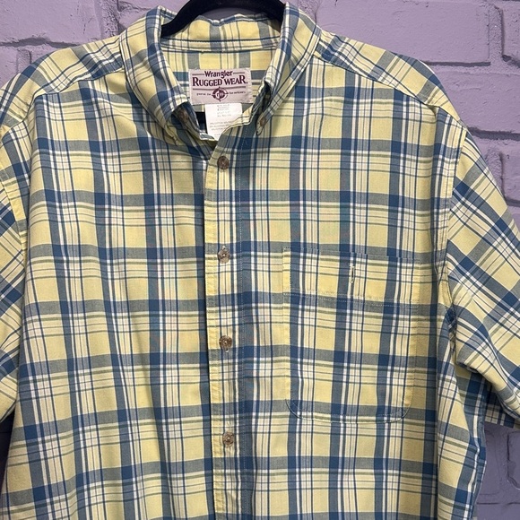 NWOT Wrangler Yellow and Blue Plaid Casual Shirt size XL - Picture 6 of 7